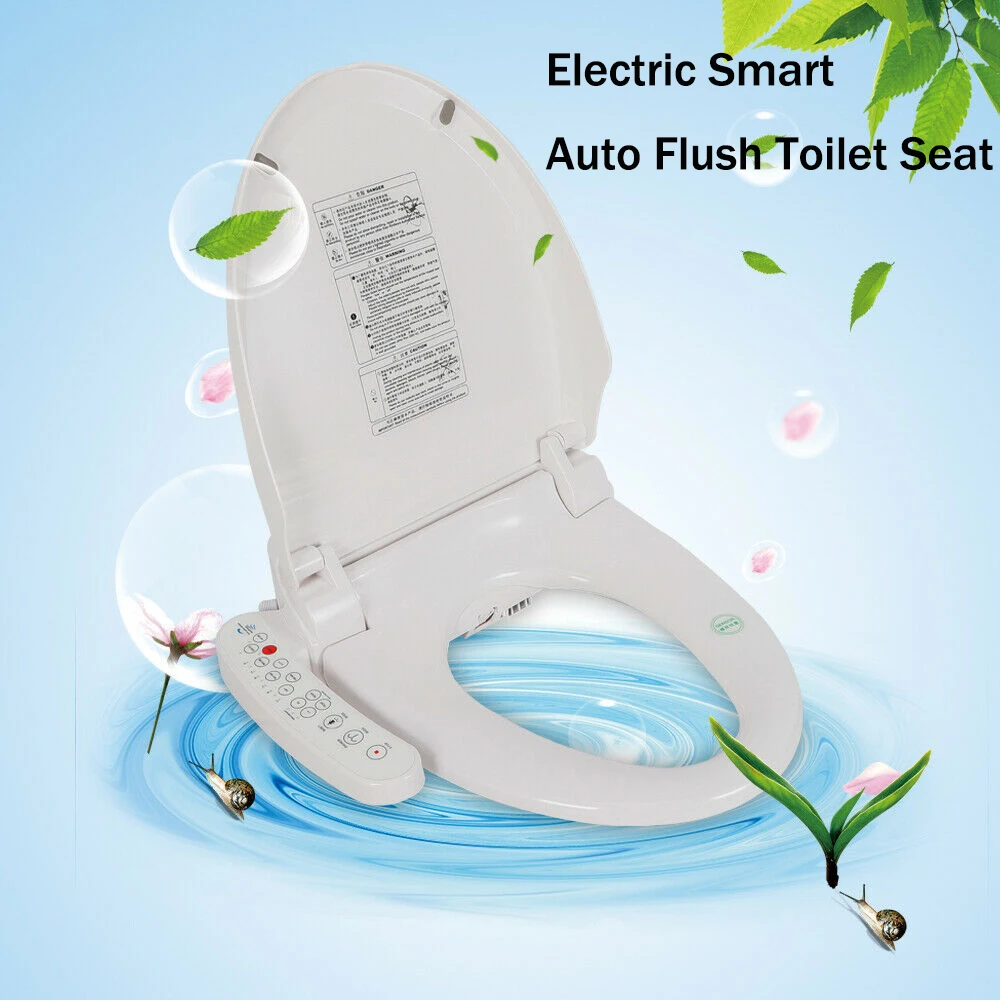Multifunctional Auto Flush Toilet Seat Bathroom Electric Bidet Cover W/ Heated Anti-Bacterial Seat Double Nozzles Self-Cleaning