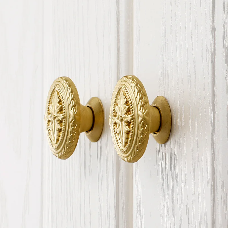 

1pc Solid Brass Kitchen Cabinet Knobs Vintage European/American Chest Pulls Knob Drawer Handle Cupboard Door Furniture Knobs