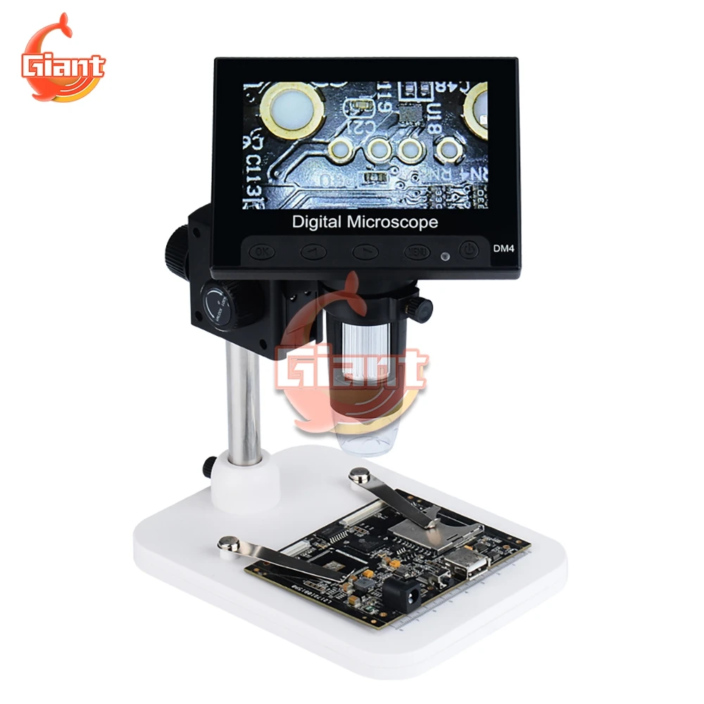 800x 1000x digital electronic microscope dm4 dm3 4 3 inch 8 led stand 30w 200w pixels for pcb motherboard lcd display repaire free global shipping