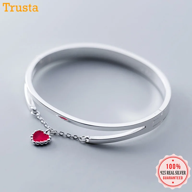 Trusta, новинка,, 925 пробы, серебряный браслет, ювелирное изделие, 9,1 г, материал, цельное серебро, простой открытый Браслет-манжета, подарок для девочек, DS1504