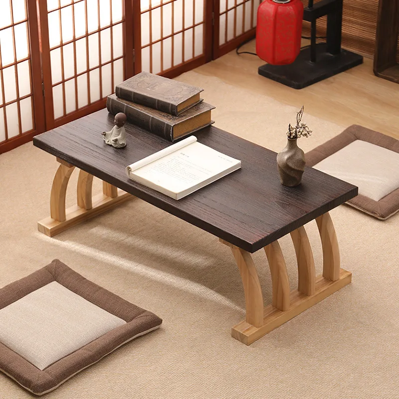 

Wooden Tatami Low Tea Table Japanese Style Antique Wood Furniture Simple Small Laptop Table for Living Room Balcony Bay Window