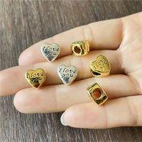 junkang zinc alloy retro big hole i love you heart shaped spacer bead diy bracelet leather cord jewelry connector making amulet