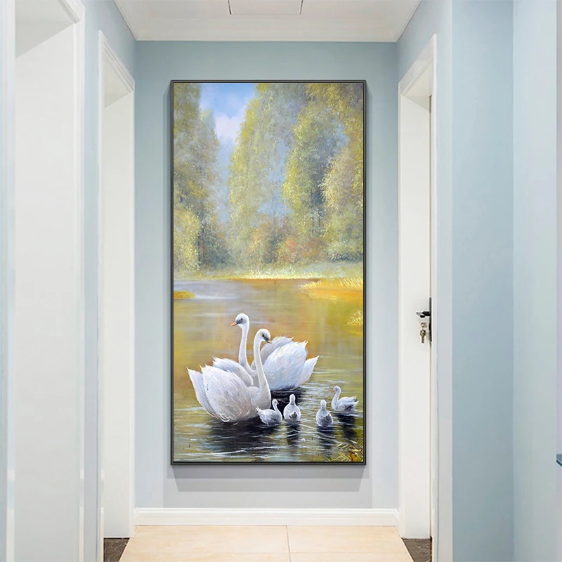 HD водные лебеди семейный вид скандинавский стиль холст принт живопись большой