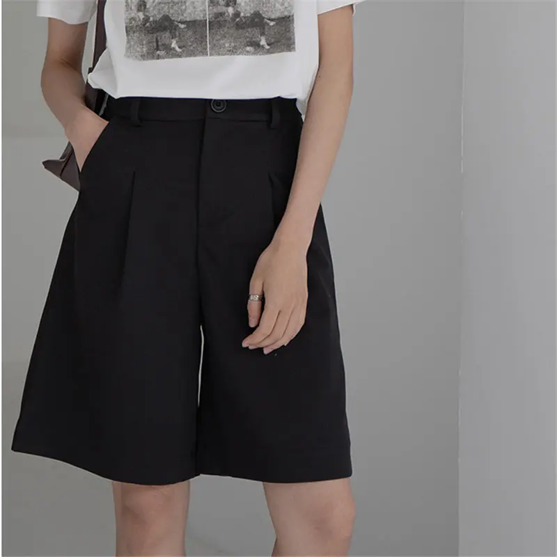 

HziriP Black Solid Women's Loose Shorts BF High Waist 2021 Brief Chic Summer Large Size Casual Straight Female Wide Leg Shorts