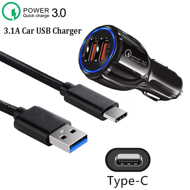 Автомобильное зарядное устройство QC 3 0 а с двумя USB портами и светодиодной