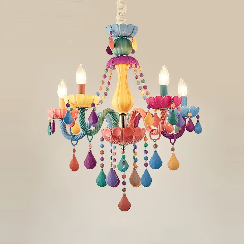 

2021 New Macaron Candy Ceiling Chandelier Color Candle Chandeliers Children's Room Girl Bedroom Princess Home Decor Pendant Lamp