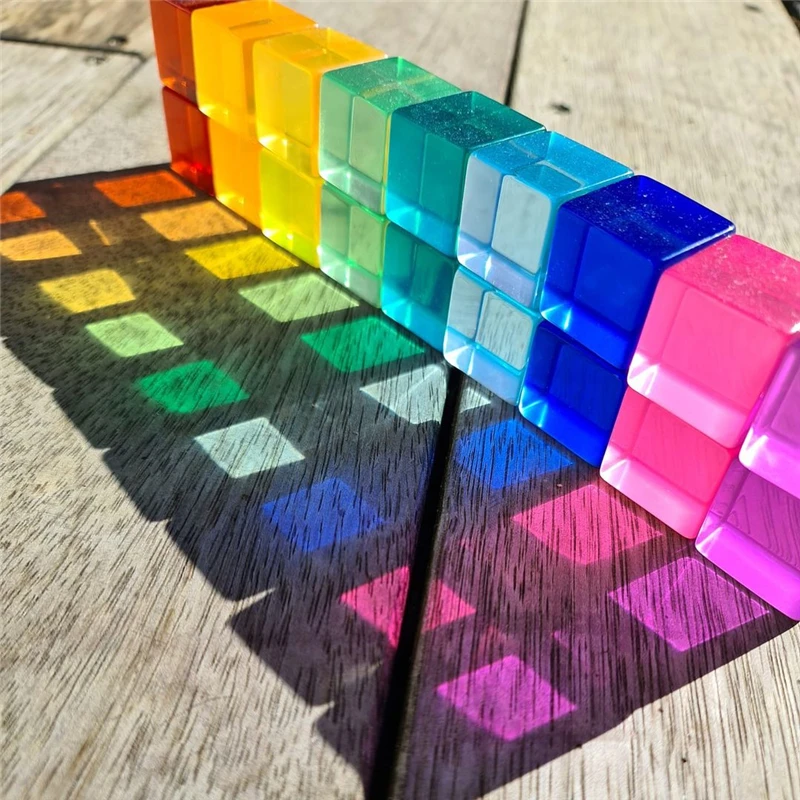 Bloques de gemas de cubos acr&iacute;licos para ni&ntilde;os, juguetes educativos Montessori para apilamiento, transmisi&oacute;n de luz y sombra de Color para aprendizaje-4