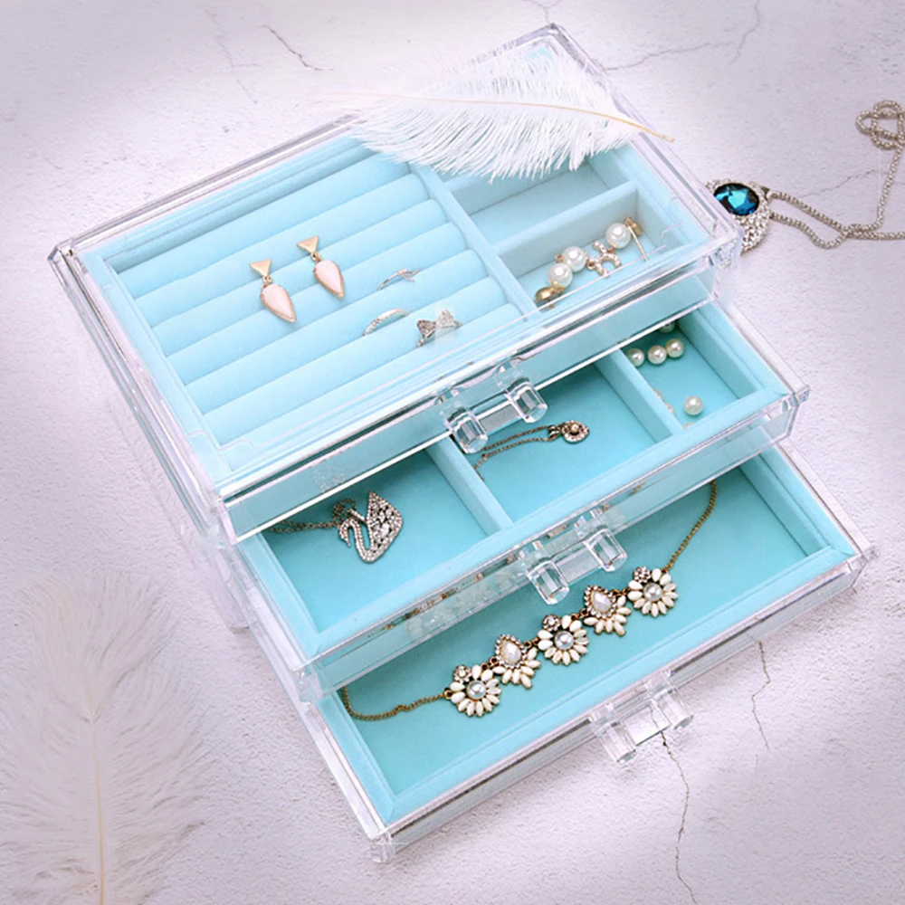 

Necklace Bracelet Ring Organizer Dustproof 3 Layers Acrylic Jewelry Storage Box Display Stand Rack
