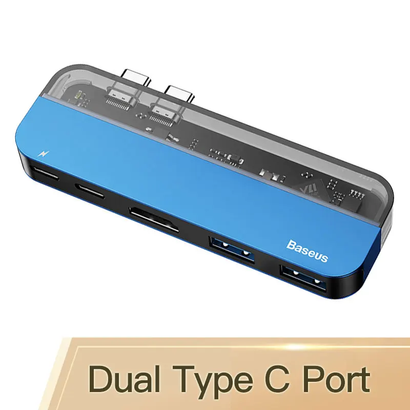 Dual Type C Blue Baseus USB C концентратор 3,0 Для Macbook Pro Surface HDMI Thunderbolt 3 адаптер питания мульти USB 3,0 USB-C type C концентратор для huawei Matebook - Цвет: Dual Type C Blue