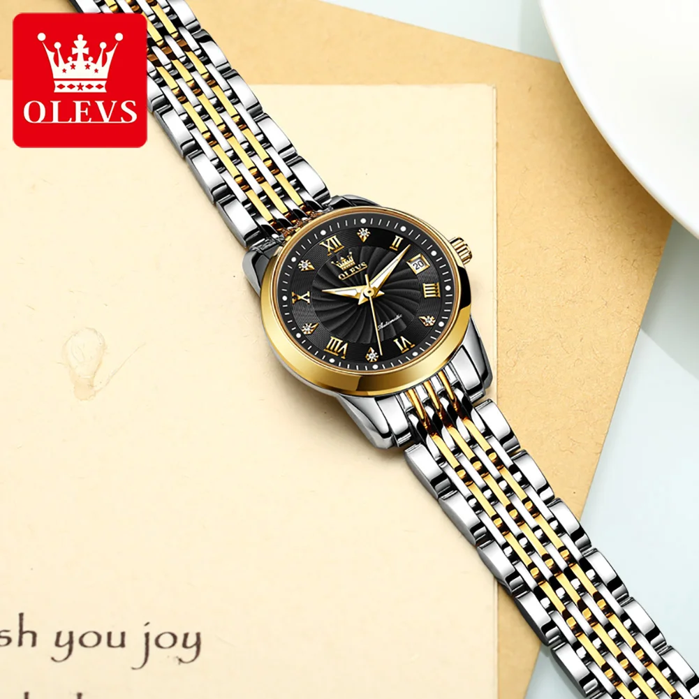 OLEVS New Luxury Women Gold Watch Stainless Steel  Luminous pointer Waterproof Wristwatches Mechanical Women Clock Watches enlarge