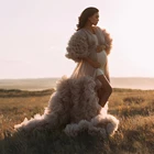 Соблазнительное прозрачное длинное платье из тюля с оборками для беременных женщин, платья с пышными рукавами для выпускного вечера, Многоярусное платье