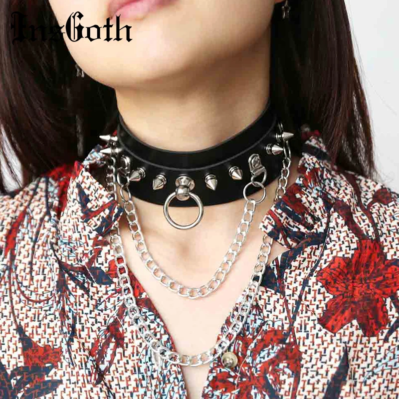 InsGoth уличная одежда в стиле панк металлическая кожа Женское Ожерелье сексуальное