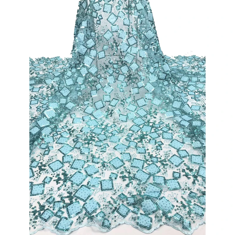 

2020 High Quality Exquisite Square Pattern With Beads Embroidery Tulle Voile Polyester Lace Fabrics For Wedding Dress Material