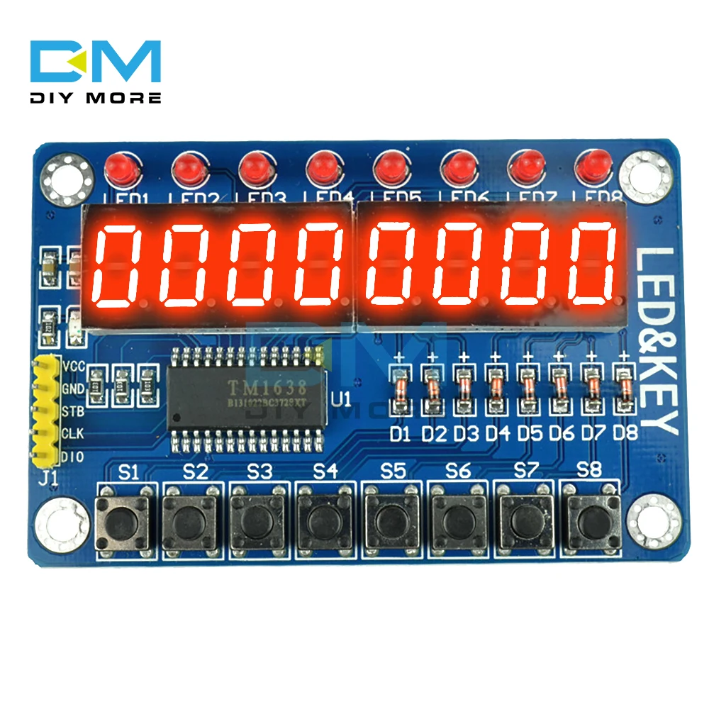 TM1638 Key Module 8-Bit Digital LED Display Tube Module Board for Arduino AVR 7 Segment 8 Bits RED TM1638 KEY LED Display Panel