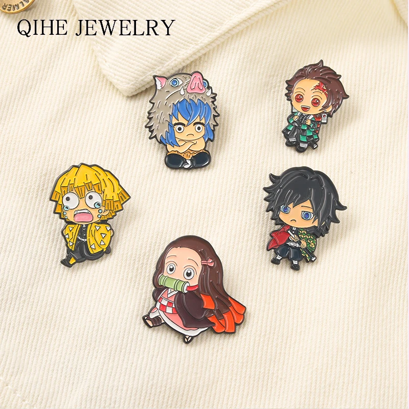 

Demon Slayer Chibi Enamel Pin Brooch Tanjirou Nezuko Zenitsu Inosuke Giyuu Lapel Badges Pin Anime Badge for backpack