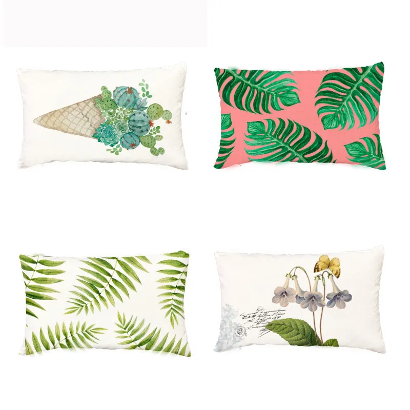 Простые белые наволочки для подушек 30x50 см Зеленый лист растение твердый цветок