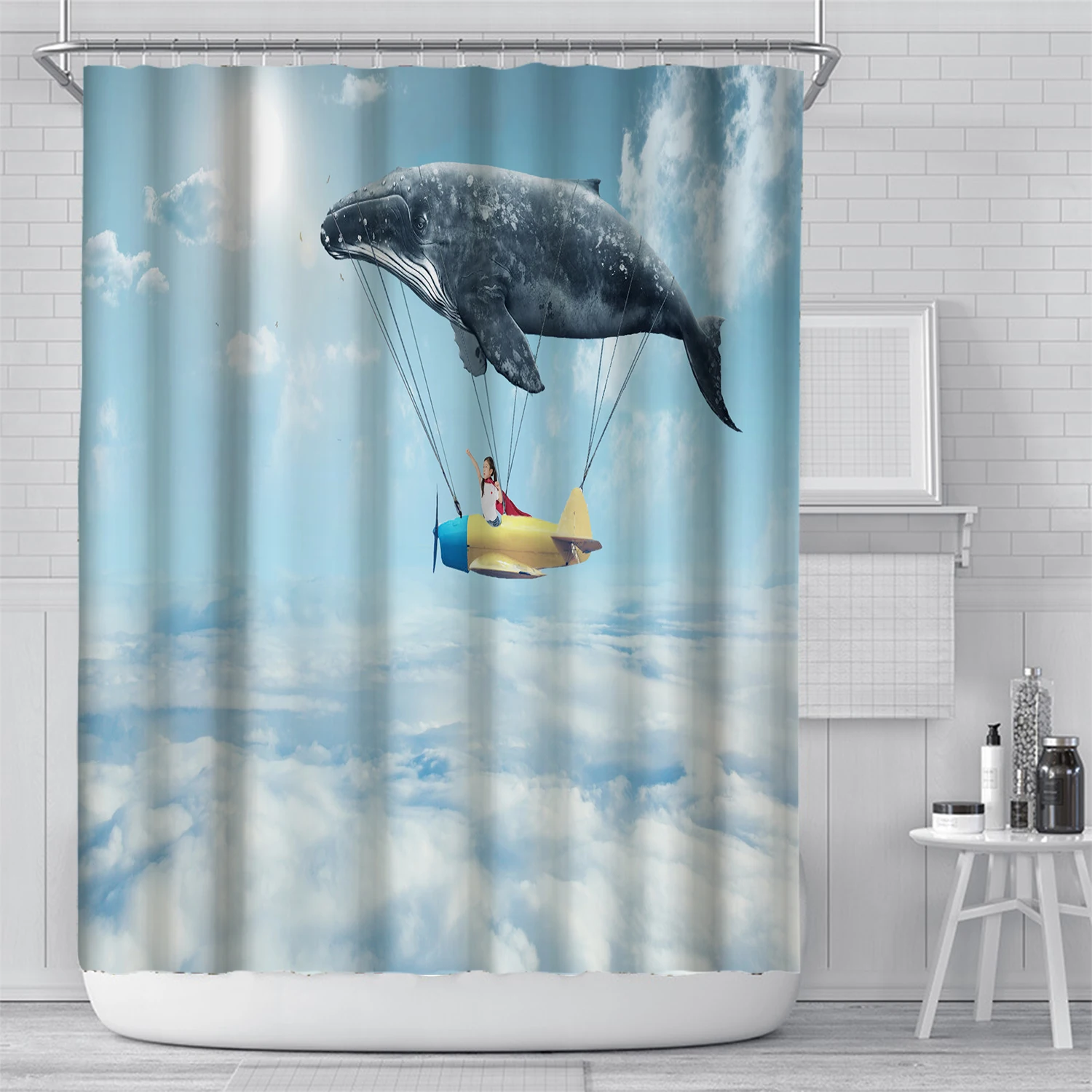 

Modern nordic style flying whale marine life sky castle beautiful waterproof bathroom layout home decoration
