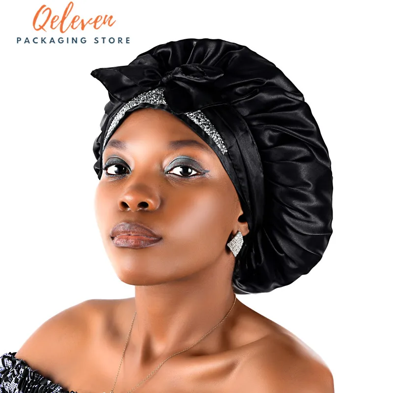 

Custom Bonnets With Logo Party Hats Double Layer Women Virgin Hair Sleeping Tie Caps