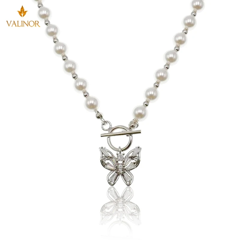 

Цепочки И Ожерелья Личность Циркон, украшенная бабочками и бусинками Цепочки и ожерелья женственная Серебряная цепочка орнамент 925 пробы с...