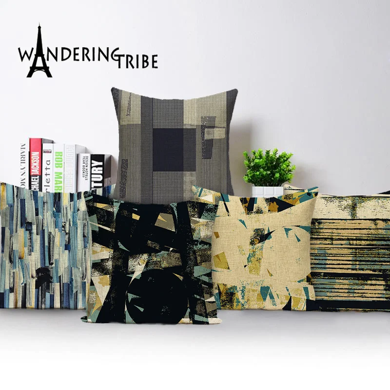 Ретро полосатая наволочка абстрактная черная синяя линия Наволочка Чехол