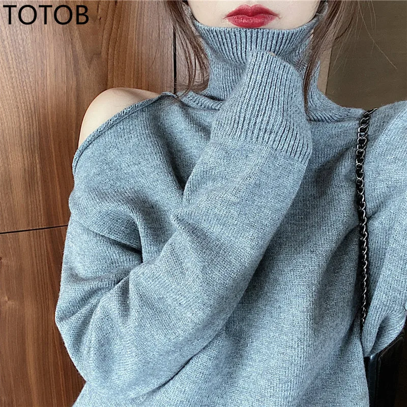 Женский свитер с открытыми плечами повседневный Свободный вязаный джемпер