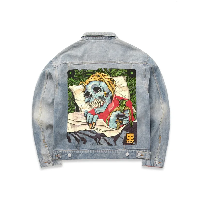 Джинсовая куртка с двумя карманами однобортная шикарная в стиле хип хоп унисекс