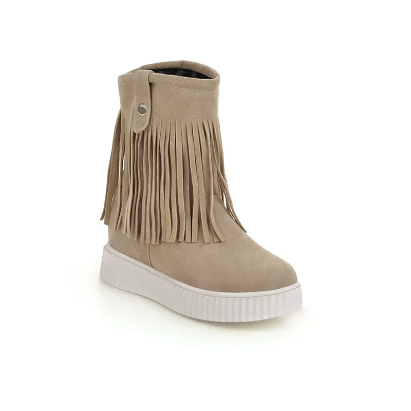 Женские ботинки из нубука и искусственной кожи с бахромой на платформе Зимние
