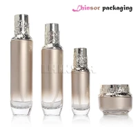 5pcslot high grade golden glass carving decorative pattern cover spray lotion bottles cream jar cosmetic packaging containers