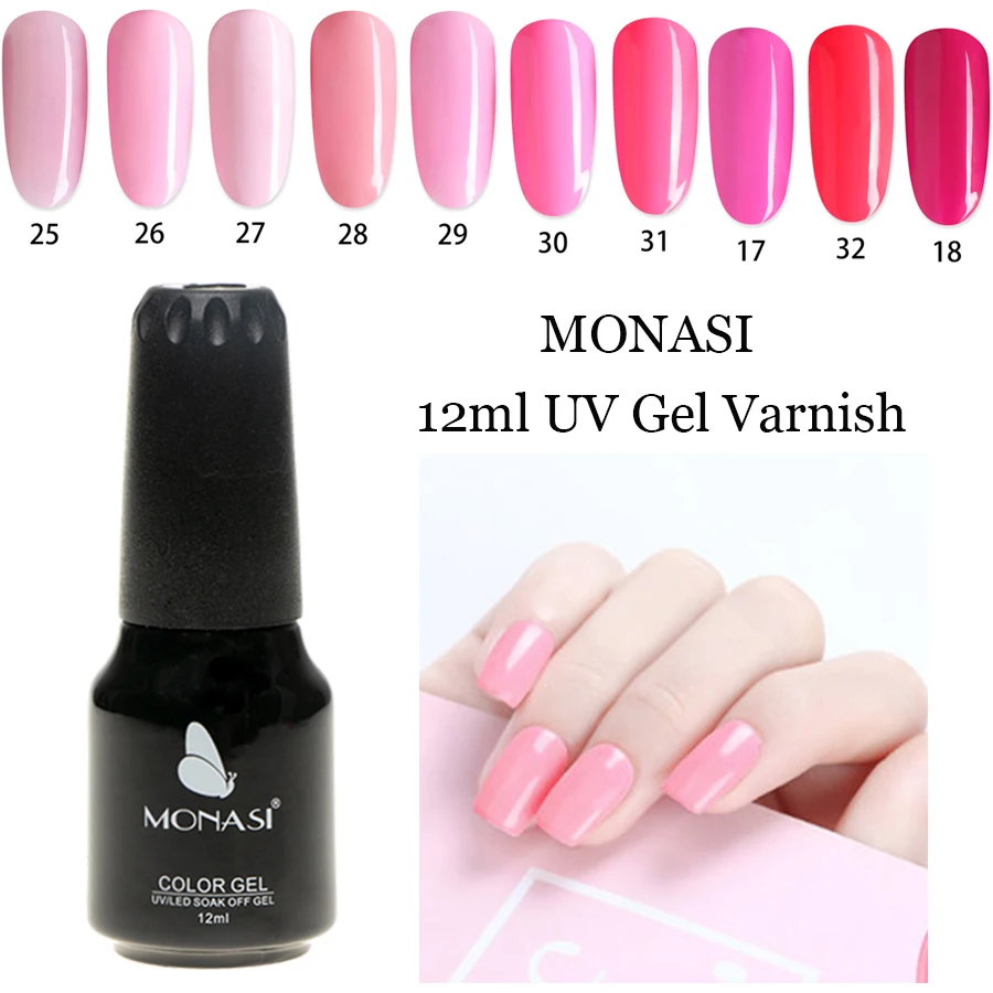 

MONASI 12ml UV Gel Varnish,Summer Nail Art Design Pink Colors Gelpolish,Soak Off Long Lasting UV LED Fast Dry