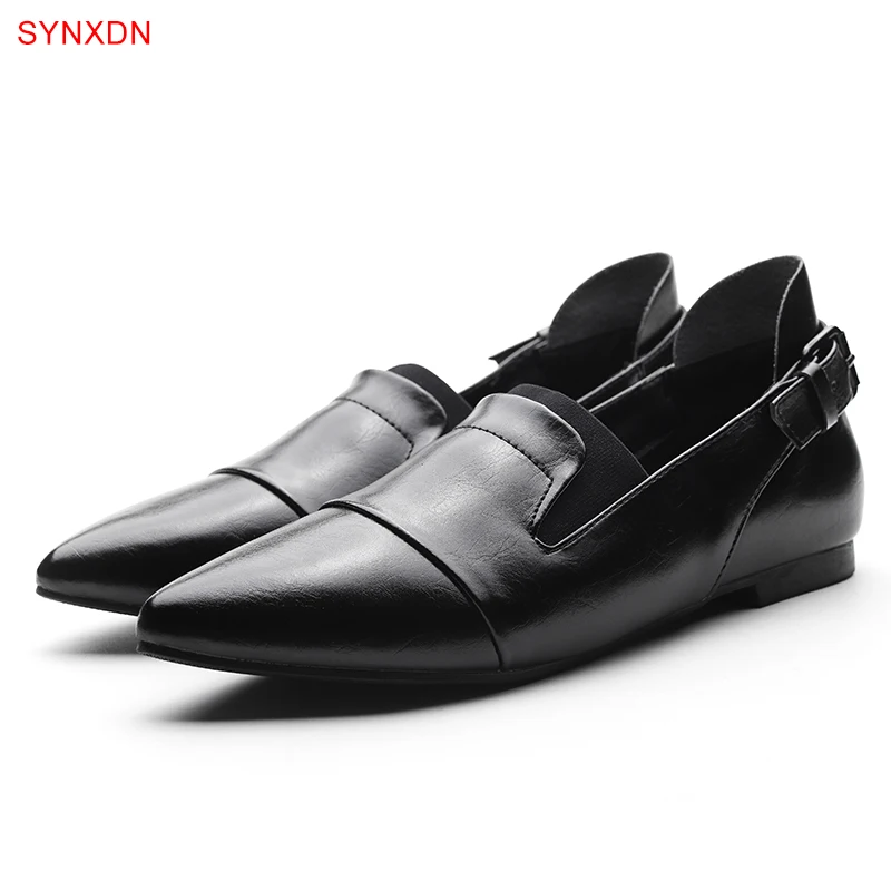 

Туфли женские с острым носком, лоферы из микрофибры, кожа, пряжка ремня, плоская подошва, удобная повседневная офисная обувь, черные, осень