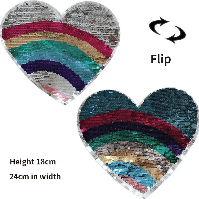 

Love Heart Patch Reversible Sequin Rainbow Patch Sew On Embroidered Patches For Clothes Stripes Applique Badge 02071703