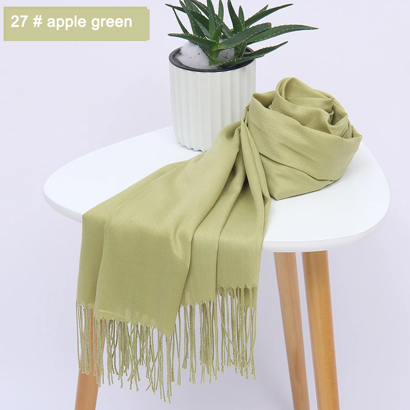 27 apple green Женские однотонные хлопковые шарфы с кисточкой женские зимние тонкие весенний шарф летние роскошные женские шали теплые шарфы для женщин - Цвет: 27 apple green