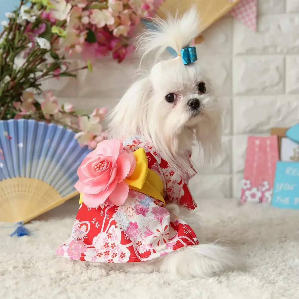 Petstyle одежда для домашних животных наряд для щенка цветочный бант японский кимоно рубашка традиционный этнический Кот принцесса платье юбка костюм для домашних животных