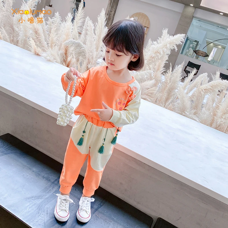 

New Autumn children clothing suits Lovely Girls Long Sleeve Shirts Children Chinese style Suit girls clothing set cotton tiny