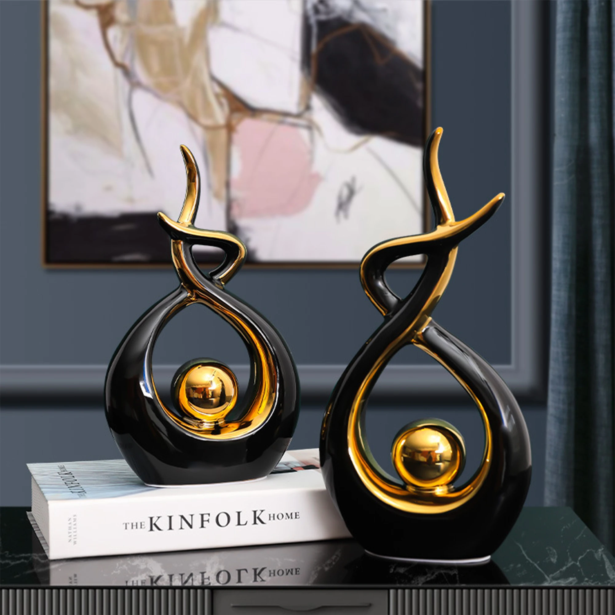 

Nordic Style Home Table Artware Electroplate Ceramic Figurine Ornament Statue Art Decor for Sitting Room Bedroom Ornaments