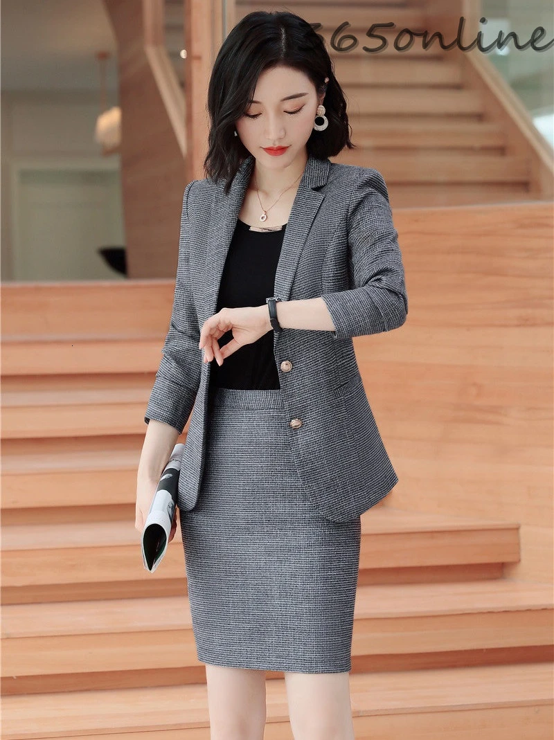 

Novelty Pink Autumn Winter Professional Women Business Suits with Skirt and Tops for Ladies Office Work Wear OL Styles Blazers