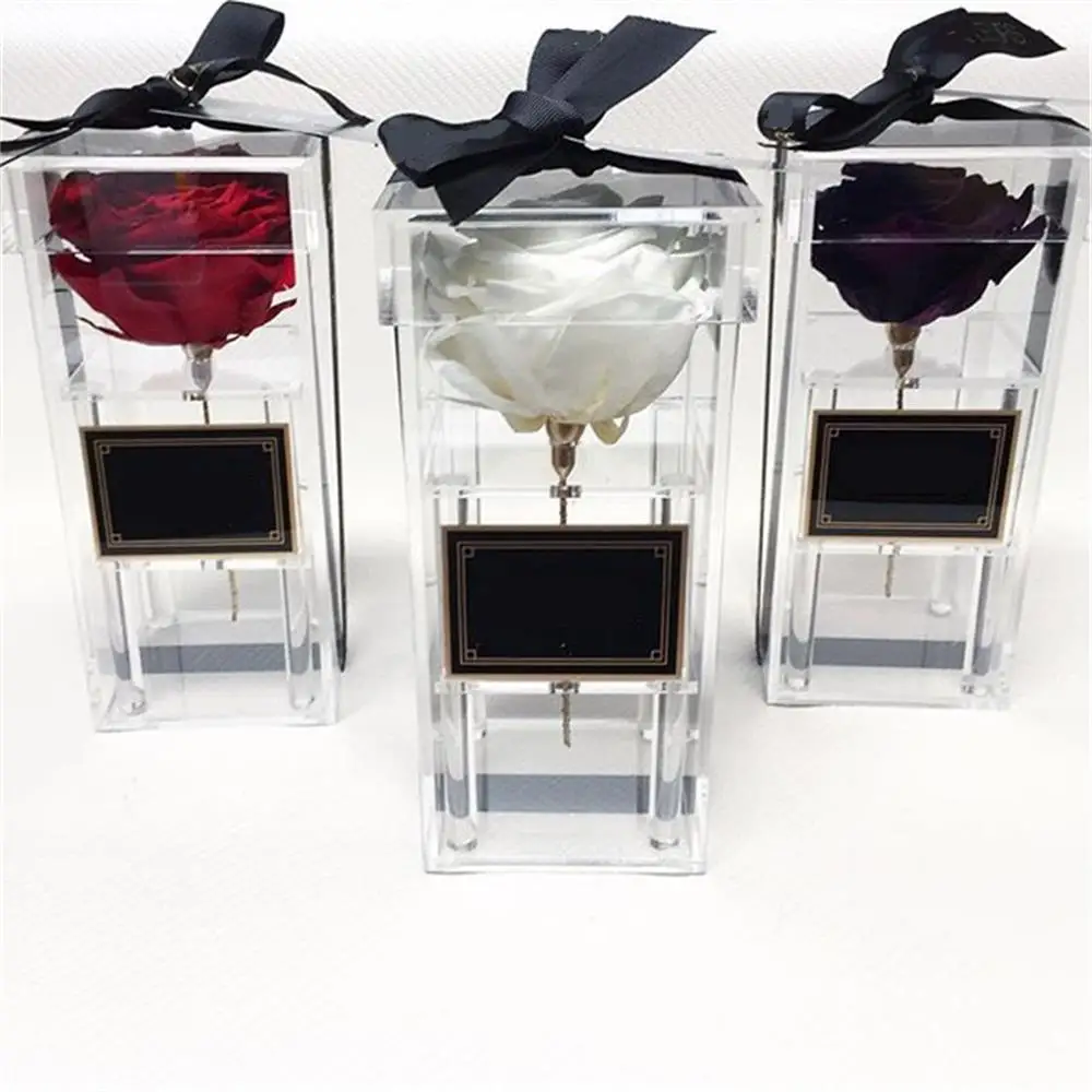 Акриловый цветок розы коробка прозрачная маленькая длинная Сумочка для макияжа