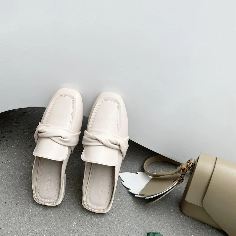 

Loafers Cover Toe Low Slippers Casual Shoes Butterfly-Knot Slides Slipers Women Luxury Square Soft Flat 2021 Rome Basic Butterfl