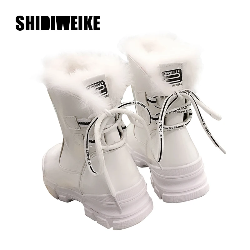 Белые женские ботинки Плюшевые Теплые водонепроницаемые зимние хлопковая обувь