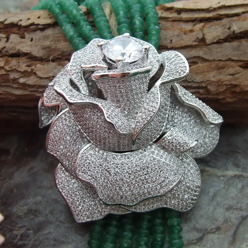 

Charming 6strands 2x4mm green stone necklace micro inlay zircon buckle flower accessories necklace long 61-68 cm