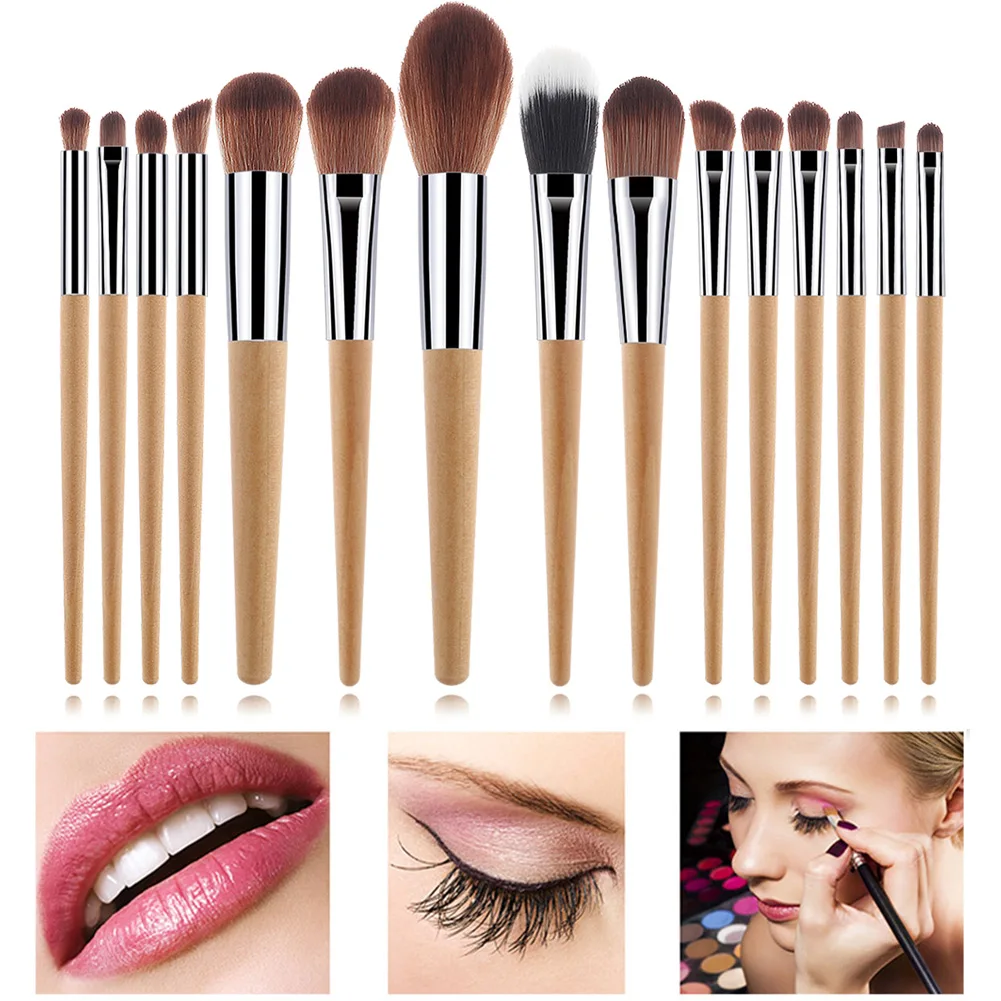 

15pcs Makeup Brushes Wooden Cosmetic Brushes for Foundation Powder Blush Concealers Eye Shadows Kit pinceaux de maquillage