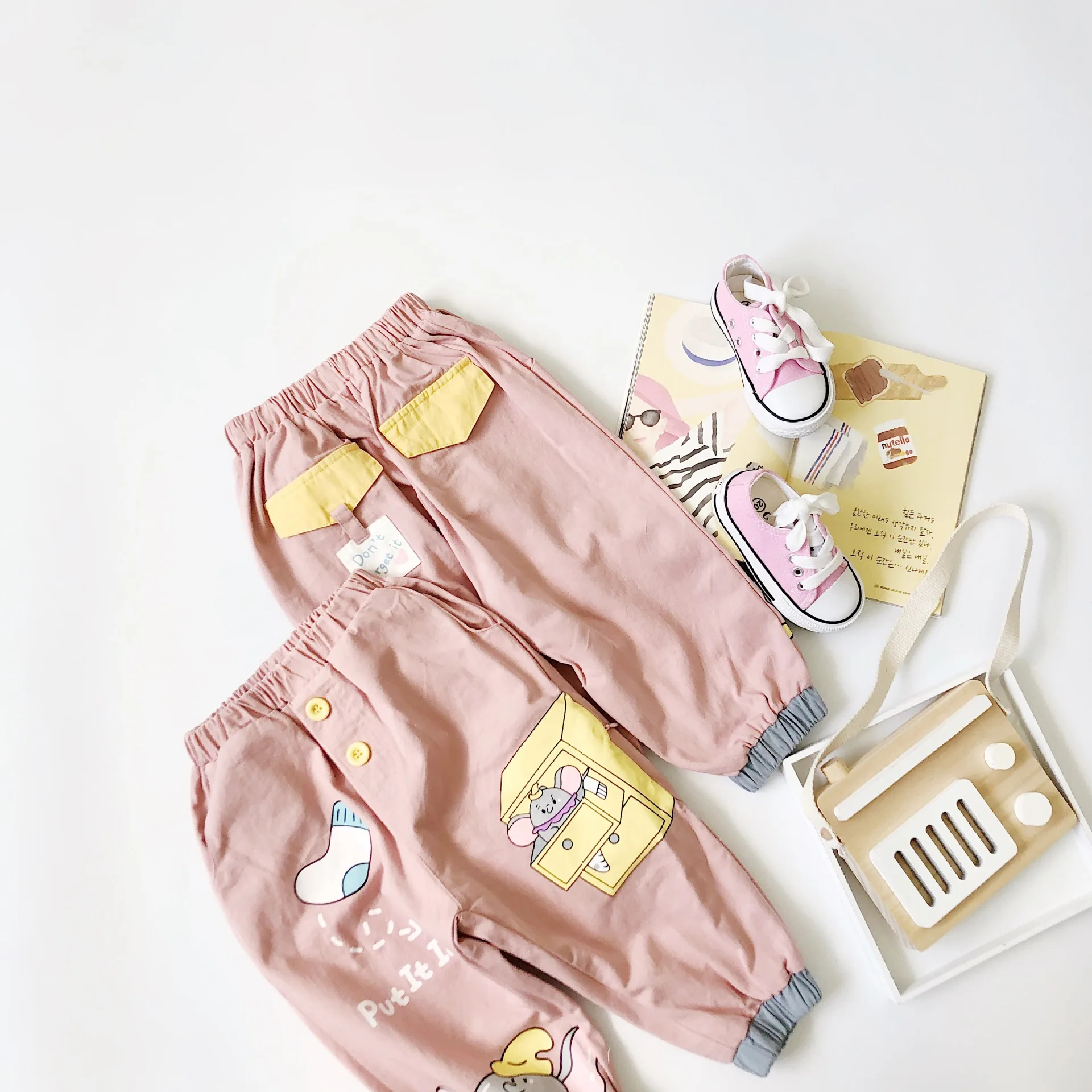 Tonytaobaby/Новые Осенние штаны с рисунком для маленьких девочек розовые штаны с изображением слона для девочек детские осенние