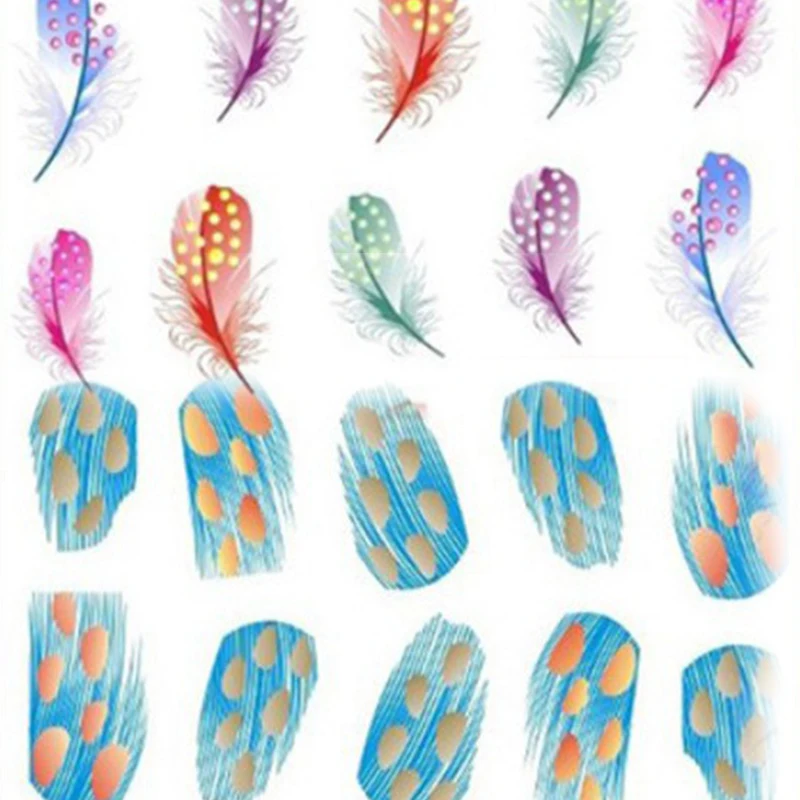 

Nail Art Women Transfers Water Decals Neon Coloured Feathers Stickers Gel Polish