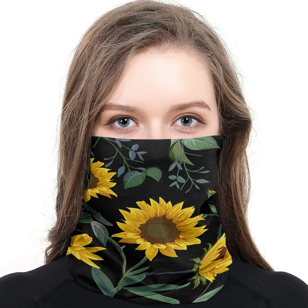 Sunflower Pattern On Black Background Neck Gaiter Magic Scarf Mens Ladies Rectangular Hijab Custom | Аксессуары для одежды