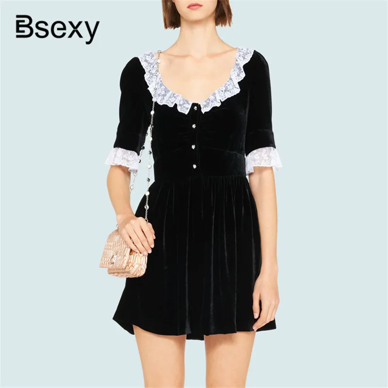 Новинка весны 2020 Хепберн женское мини кружевное бархатное платье Ретро стиль