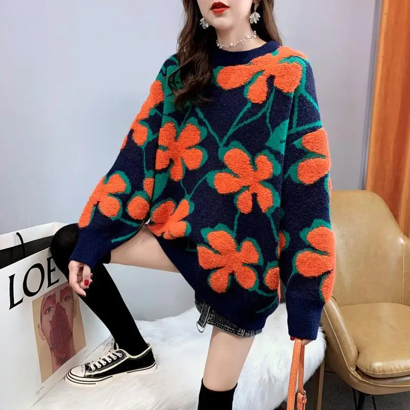 

Autumn Winter Tops Korean Slim Flower Women Pullover Sweaters 2021 Knitted Sweater Jumper Soft Warm Female Loose Casual Knitwear