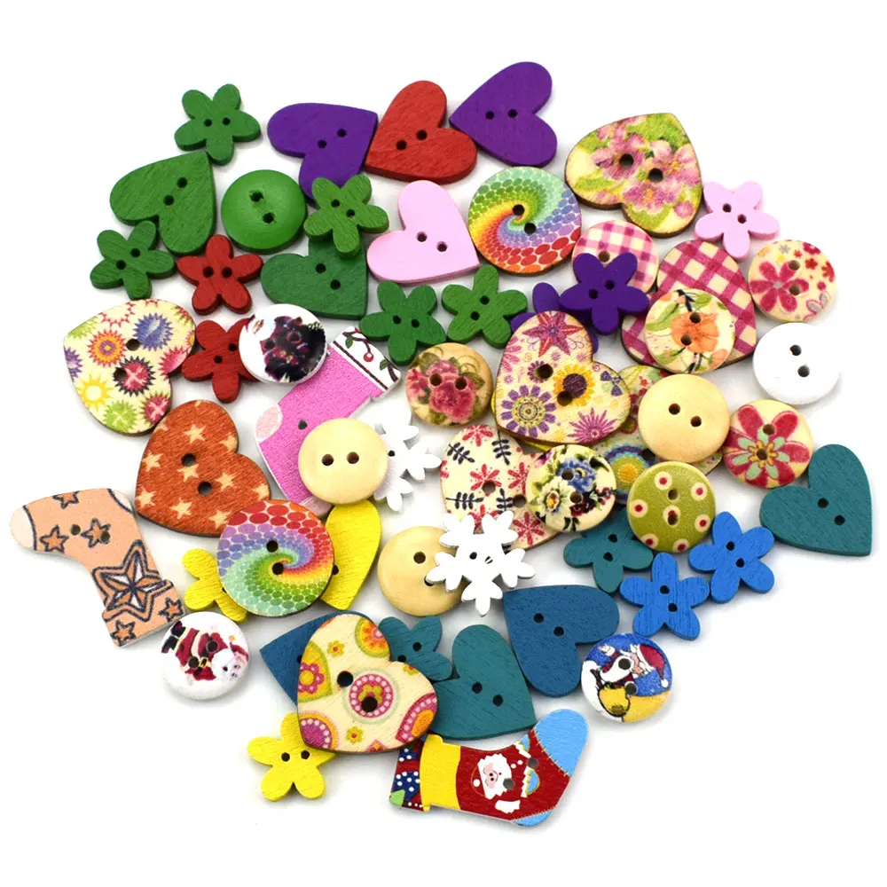 

500PCS Mixed 2 Holes Multicolor Wood Sewing Buttons for Kids Clothes Scrapbooking Decorative Botones Needlework DIY Accessories