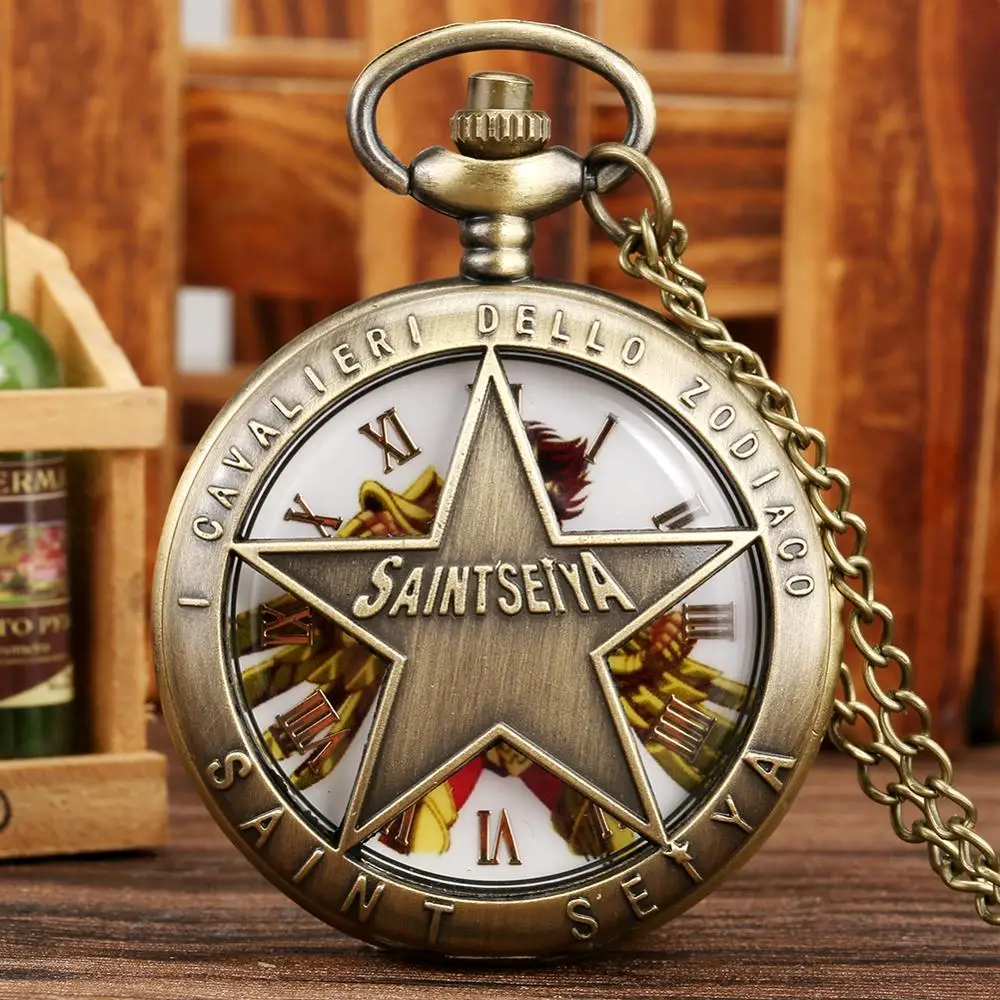 

Delicate Saint Seiya Hollow Out Cover Pocket Watch for Men Slim Chain Pendant Watch for Women relogio de bolso