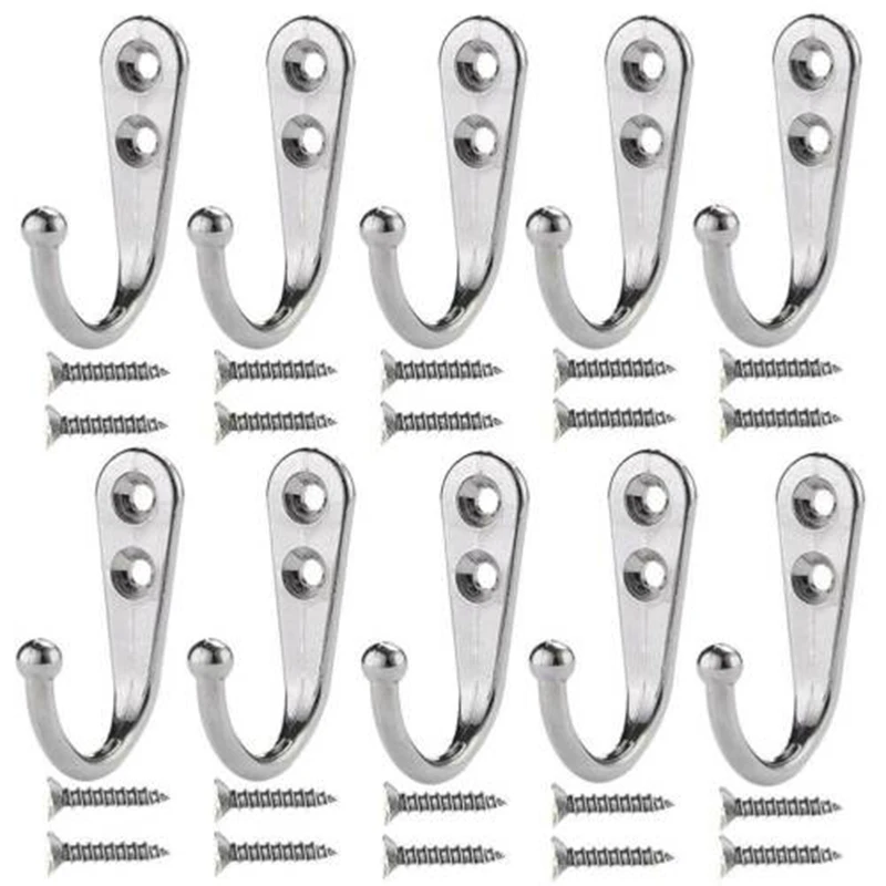 

10 Pieces Coat Hooks Single Wall Mounted Robe Hook Vintage Prong Hanger US
