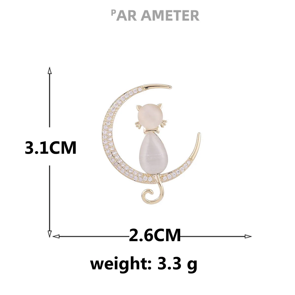 New High Quality Opal Crystal Design Moon Lovely Cat Temperament Women's Brooch Jewelry Luxury Cartoon | Украшения и
